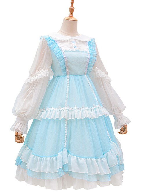 Starry Night Insomnia Series OP Pure Color Sweet Lolita Long Sleeve Dress