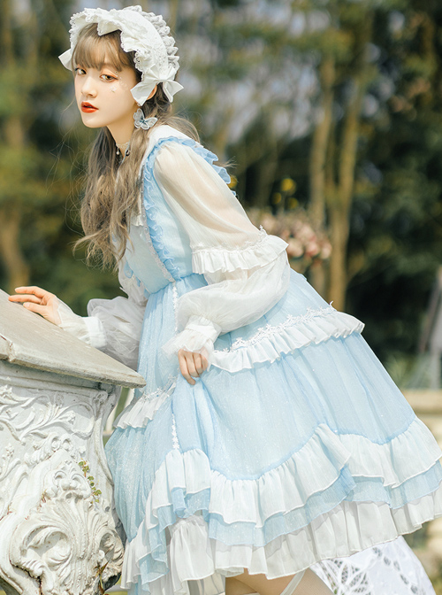 Starry Night Insomnia Series OP Pure Color Sweet Lolita Long Sleeve Dress