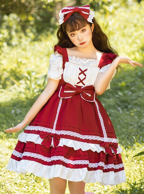 Candy House Series JSK Pure Color Bowknot Sweet Lolita Sling Dress
