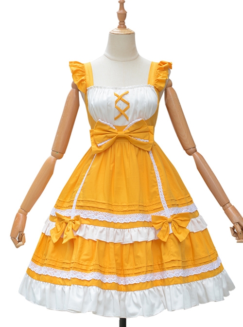 Candy House Series JSK Pure Color Bowknot Sweet Lolita Sling Dress