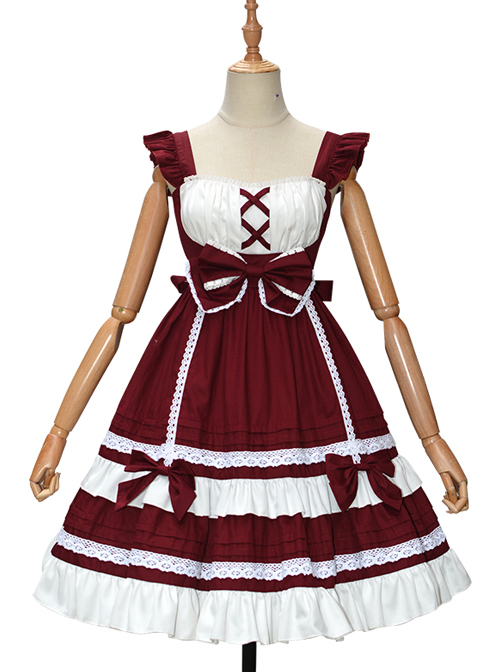 Candy House Series JSK Pure Color Bowknot Sweet Lolita Sling Dress