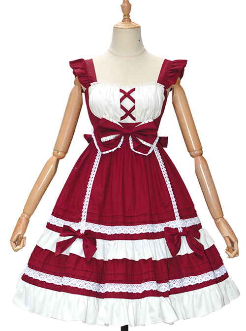 Candy House Series JSK Pure Color Bowknot Sweet Lolita Sling Dress