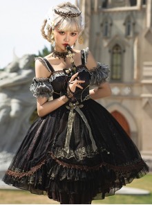 Day-night Carol Series JSK Dark Retro Black Gold Gothic Lolita Sling Dress