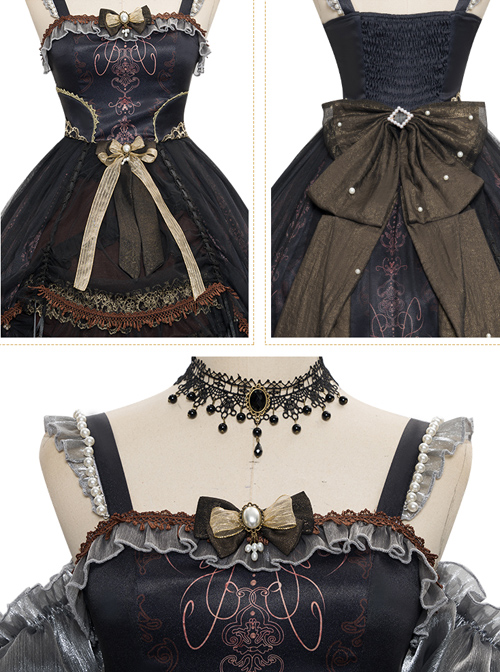 Day-night Carol Series JSK Dark Retro Black Gold Gothic Lolita Sling Dress