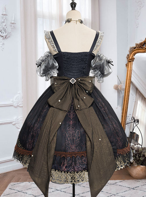 Day-night Carol Series JSK Dark Retro Black Gold Gothic Lolita Sling Dress