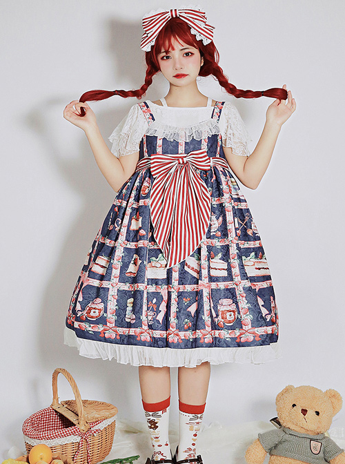 Strawberry Afternoon Tea Series JSK High Waist Sweet Lolita Sling Dress Design 1