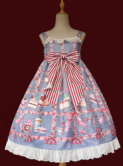 Strawberry Afternoon Tea Series JSK High Waist Sweet Lolita Sling Dress Design 1