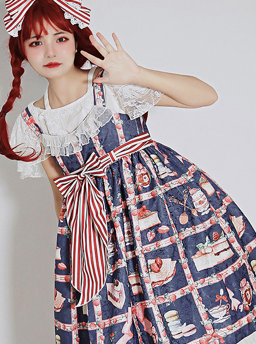 Strawberry Afternoon Tea Series JSK High Waist Sweet Lolita Sling Dress Design 1