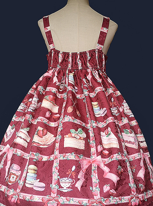 Strawberry Afternoon Tea Series JSK High Waist Sweet Lolita Sling Dress Design 1