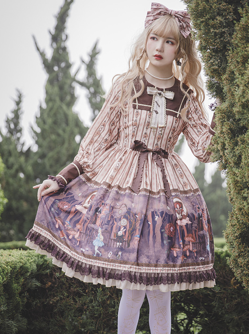 Alice Dark Forest Series OP Printing Classic Lolita Long Sleeve Dress