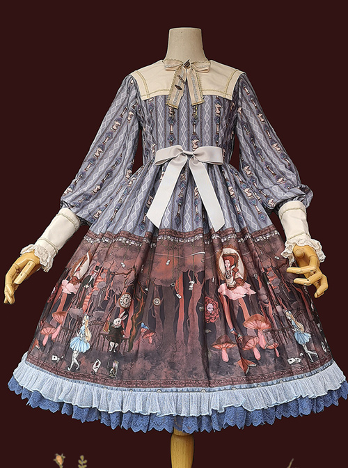 Alice Dark Forest Series OP Printing Classic Lolita Long Sleeve Dress