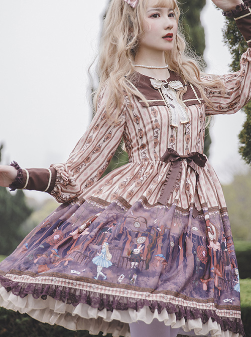 Alice Dark Forest Series OP Printing Classic Lolita Long Sleeve Dress