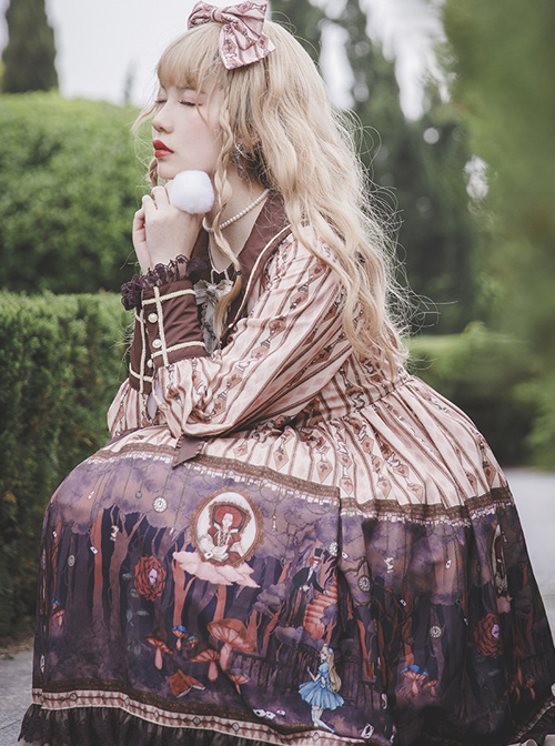 Alice Dark Forest Series OP Printing Classic Lolita Long Sleeve Dress