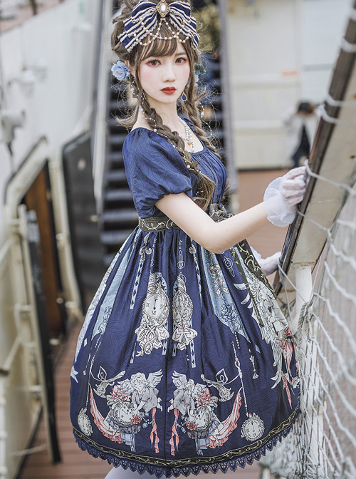 Distant Bells Series OP High Waist Classic Lolita Short Sleeve Dress