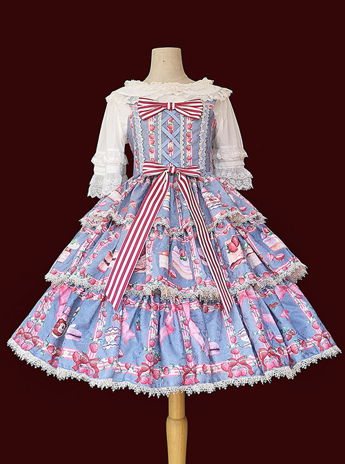 Strawberry Afternoon Tea Series JSK Cake Hem Sweet Lolita Sling Dress Design 2