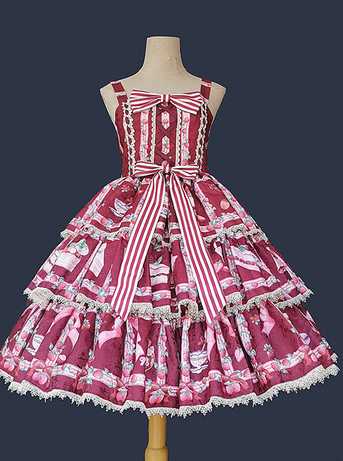 Strawberry Afternoon Tea Series JSK Cake Hem Sweet Lolita Sling Dress Design 2