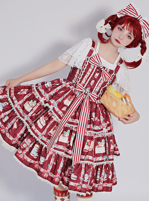 Strawberry Afternoon Tea Series JSK Cake Hem Sweet Lolita Sling Dress Design 2