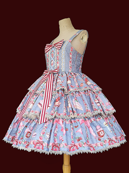 Strawberry Afternoon Tea Series JSK Cake Hem Sweet Lolita Sling Dress Design 2