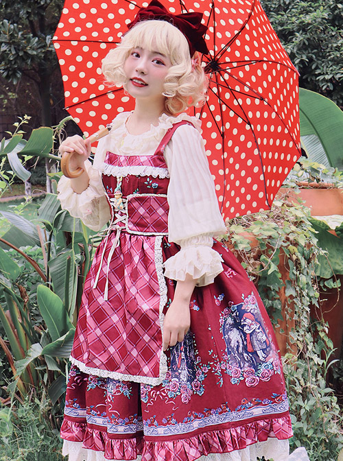 Little Red Riding Hood Series Fairy Tale Printing Sweet Lolita Sling Dress
