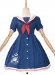 Little Bear Postman Series Navy Collar Embroidery Hem School Lolita Short Sleeve Dress