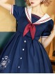 Little Bear Postman Series Navy Collar Embroidery Hem School Lolita Short Sleeve Dress