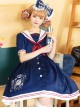 Little Bear Postman Series Navy Collar Embroidery Hem School Lolita Short Sleeve Dress