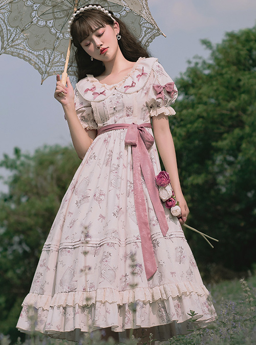 Everlasting Love Series OP Daily Elegant Flowers Printing Classic Lolita Short Sleeve Dress