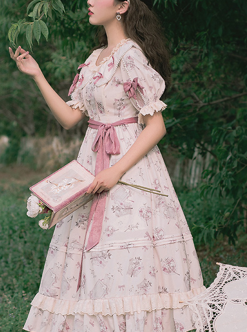 Everlasting Love Series OP Daily Elegant Flowers Printing Classic Lolita Short Sleeve Dress