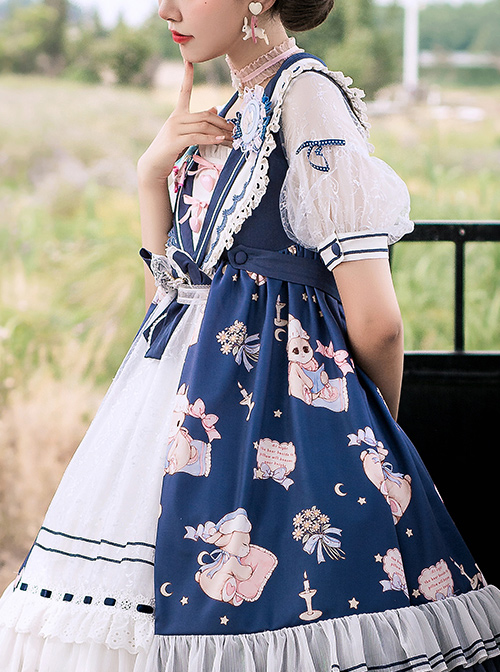 Good Night Fairy Tale Series OP Navy Style Sweet Lolita Short Sleeve Dress