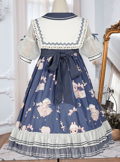 Good Night Fairy Tale Series OP Navy Style Sweet Lolita Short Sleeve Dress