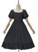 Fog Lights Series OP Retro Elegant Pure Color Classic Lolita High Waist Short Sleeve Dress