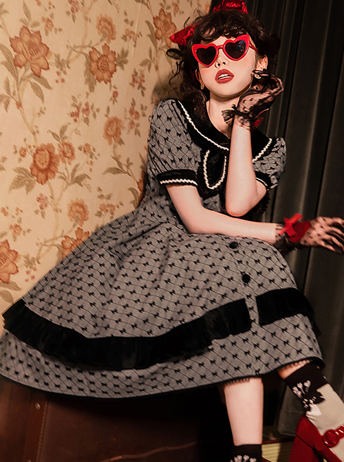 Black Film Series OP Retro Modern Girl Classic Lolita Short Sleeve Dress