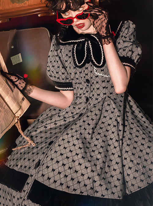 Black Film Series OP Retro Modern Girl Classic Lolita Short Sleeve Dress