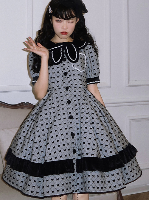 Black Film Series OP Retro Modern Girl Classic Lolita Short Sleeve Dress