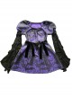 Tassel Binding Band Bowknot Purple Jacquard Gothic Puff Sleeve Dress