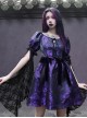 Tassel Binding Band Bowknot Purple Jacquard Gothic Puff Sleeve Dress