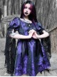 Tassel Binding Band Bowknot Purple Jacquard Gothic Puff Sleeve Dress