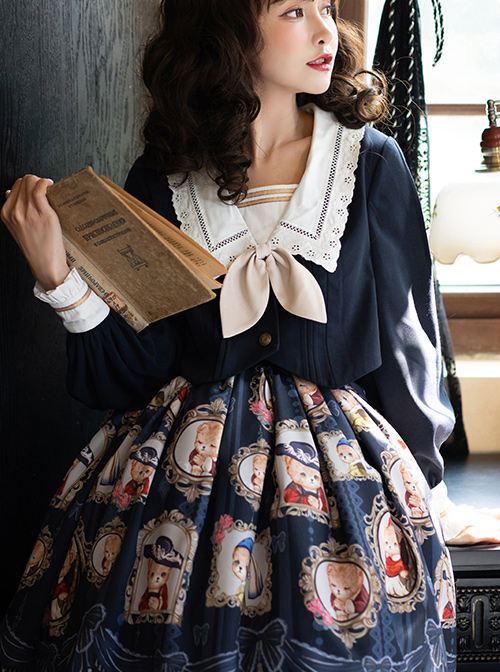 Bear Gallery Series Cute Printing School Lolita Top And Skirt Set