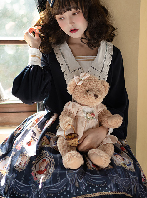 Bear Gallery Series Cute Printing School Lolita Top And Skirt Set
