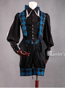 Lolita blue rose vest pants full Set