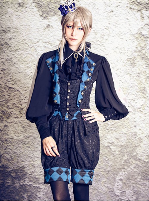 Lolita blue rose vest pants full Set