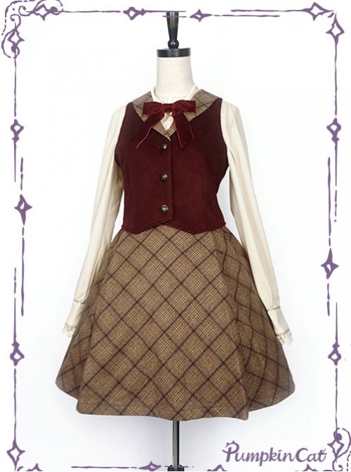 Wine Red Vest And Brown Half Skirt Lolita Full-set