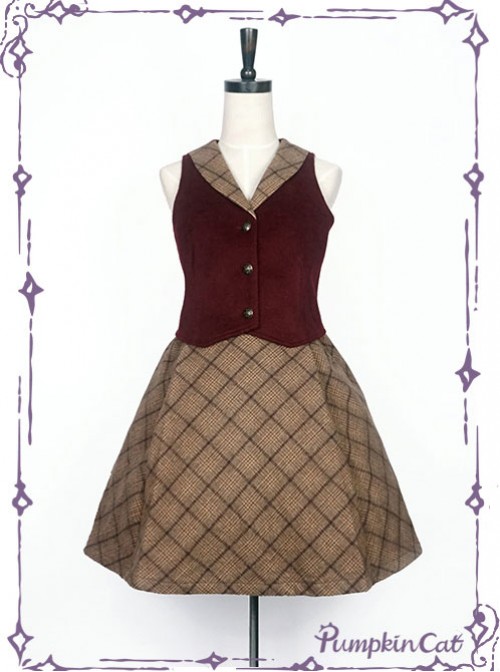 Wine Red Vest And Brown Half Skirt Lolita Full-set