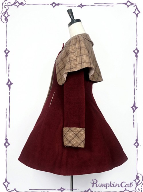 Detective Style Wine Red Coat Brown Cloak Lolita Full-set