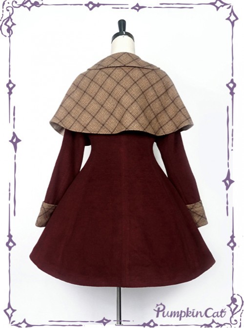 Detective Style Wine Red Coat Brown Cloak Lolita Full-set