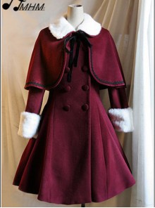 Wine Red Woolen Skirt Hem Classic Lolita Long Coat