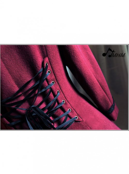 Wine Red Woolen Skirt Hem Classic Lolita Long Coat