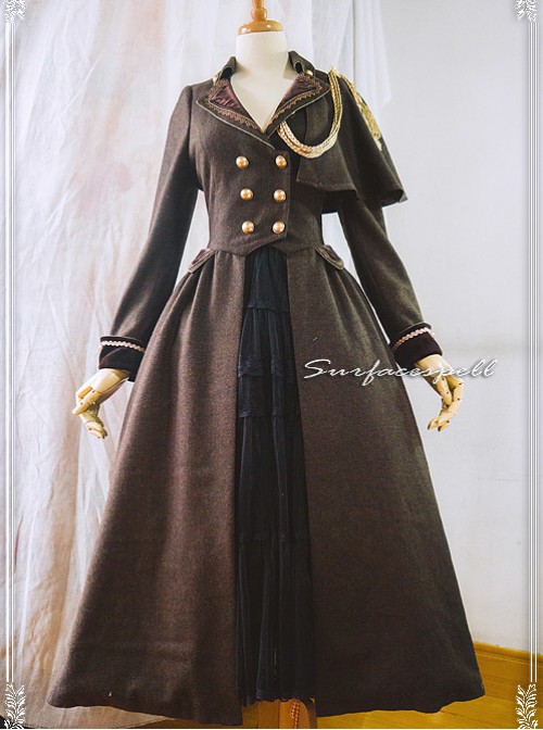 One-shoulder Cloak Riding Style Brown Classic Lolita Coat