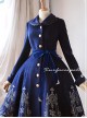 Silver Thread Embroidered Navy Blue Classic Lolita Wool Coat