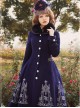 Silver Thread Embroidered Navy Blue Classic Lolita Wool Coat